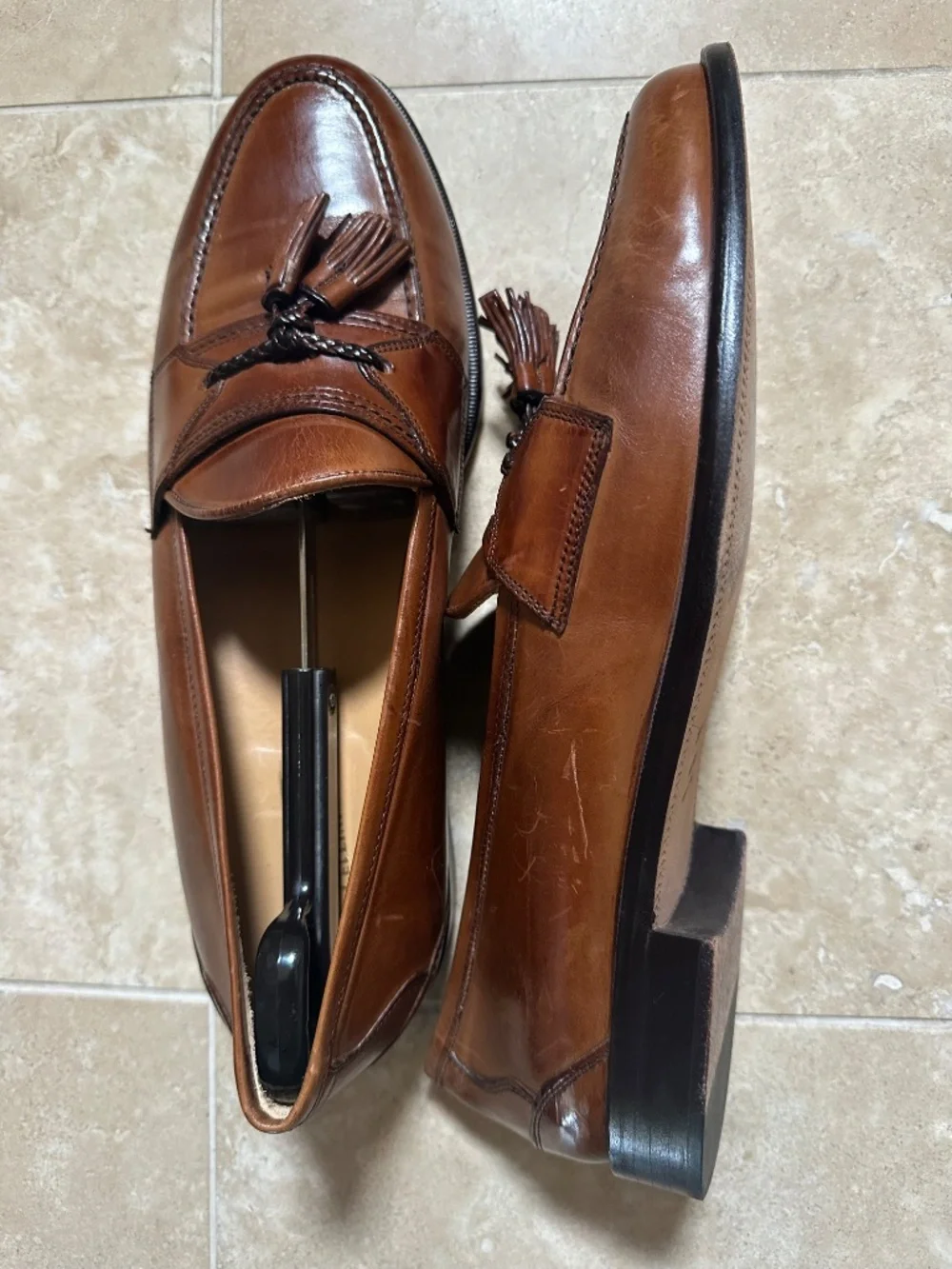 JOHNSTON & MURPHY BROWN TASSELED BROWN LEATHER LOAFERS-SIZE 11/EUC